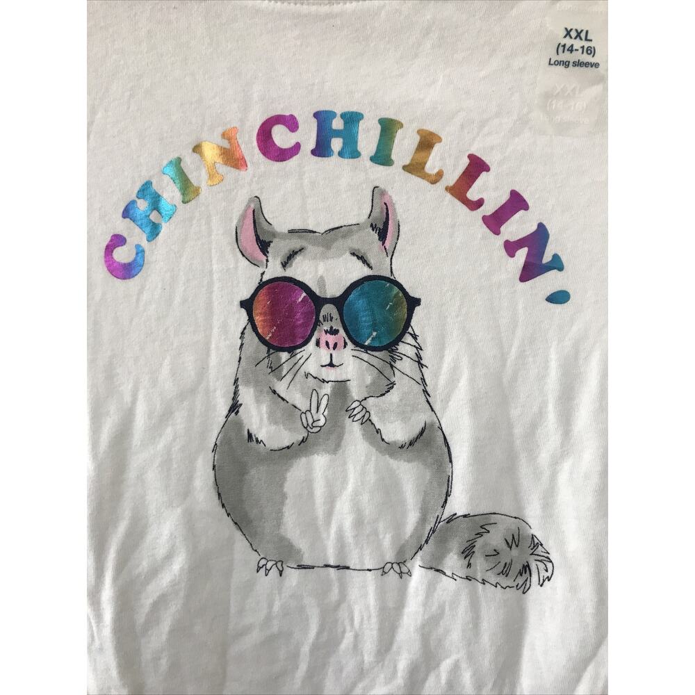Gap Kids Metallic Rainbow Chinchillin' Funny Long Sleeve T Shirt XXL 14-16 32"